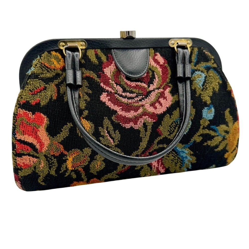 Vintage Jaclyn USA Floral Tapestry Top Handle‎ Handbag Structured Needlepoint